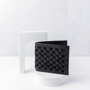 Black Woven Leather Wallet- Bifold Wallet